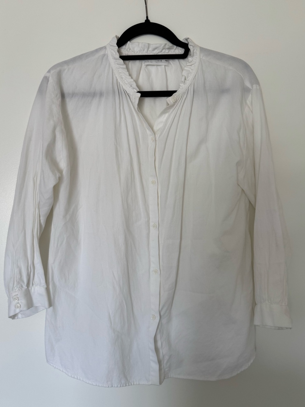 ZARA White Cotton Button Down Long Sleeve Shirt Girl Size 11-12